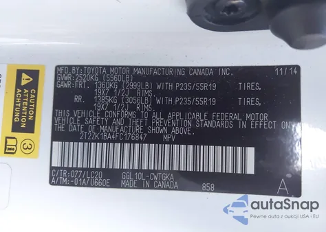 2015 Lexus Rx 350 z USA, uszkodzony, nr VIN 2T2ZK1BA4FC176847